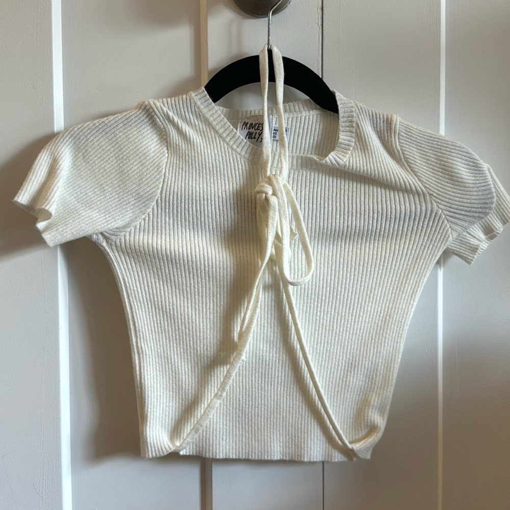 Princess Polly white wraparound tie crop top